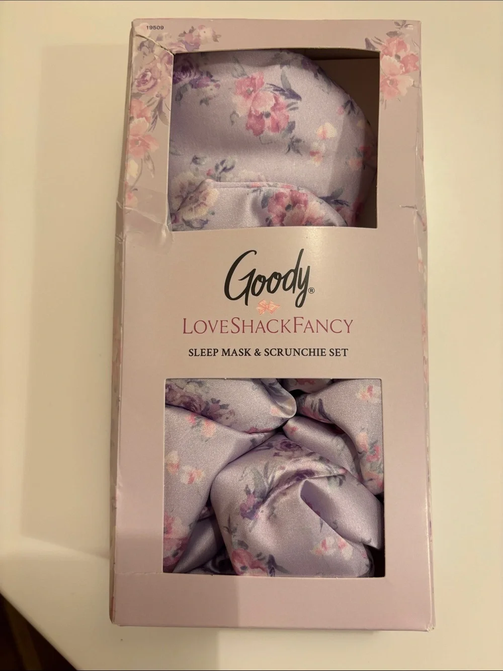 LoveShackFancy Purple Satin Sleep Mask & Scrunchie Set